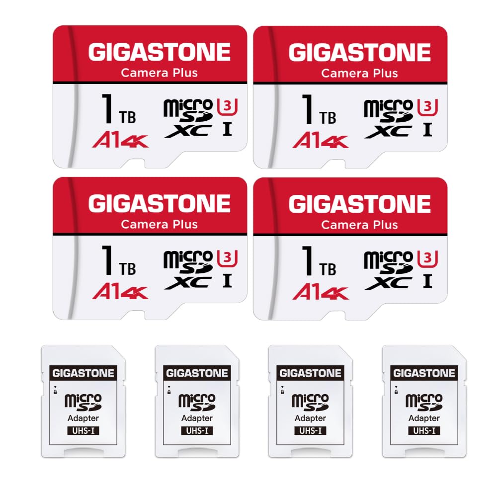 4-pack gigastone 1tb micro sd card for camera smartphone 150mb/s 4k recording
