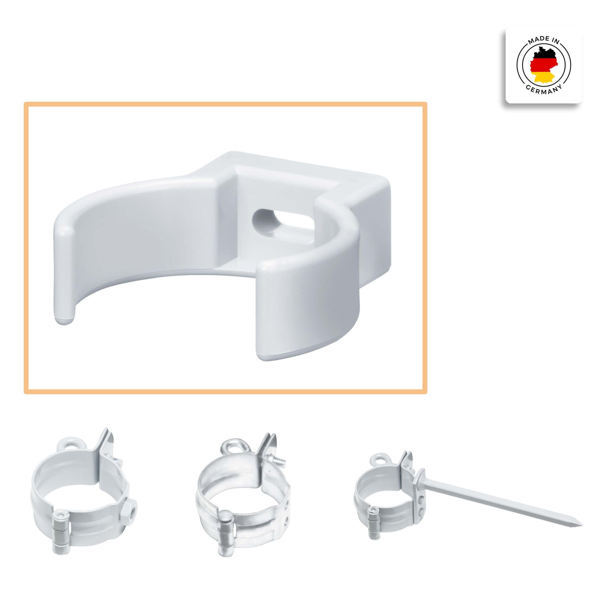 INEFA Rohrschelle Clip, PVC-U DN75 / 75mm, Weiß Fallrohrschelle, Dachrinnenzubehör, einfache Montage, Made in Germany