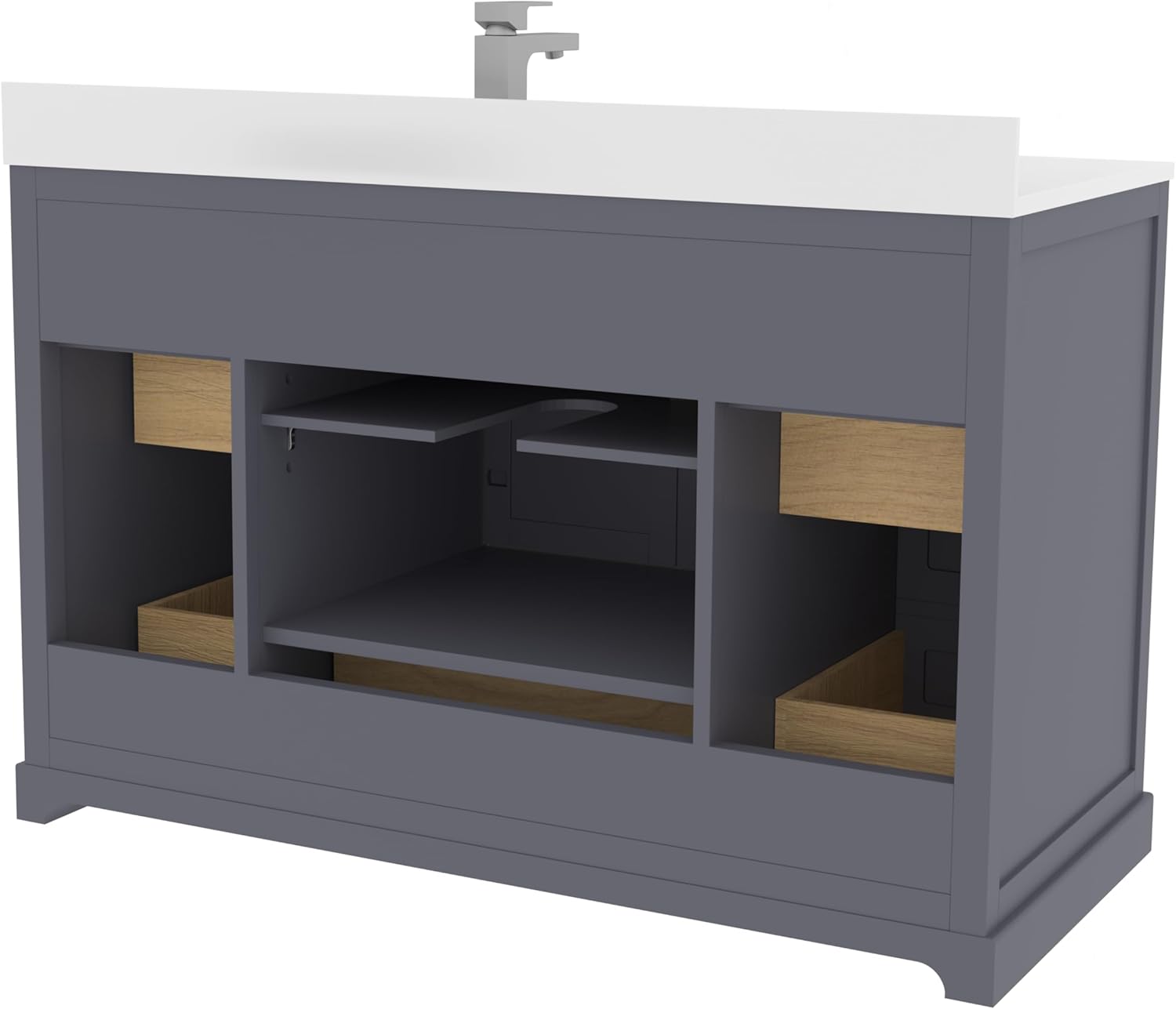 Ayna Decors Maya 48 Inch Charcoal Grey Bathroom Vanity with Sink, Quartz Countertop, 2 Soft Closing Doors, and 7 Full Extension Drawers, Brushed Nickel Hardware