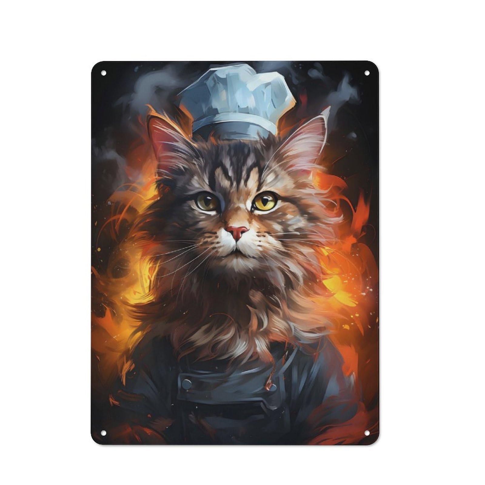 Tin Wall Plaque 40x30cm with Cat Chef Cooking Painting for Living Room Or Hallway, A Decorative Christmas Gift for Home Wall Decor Collectors