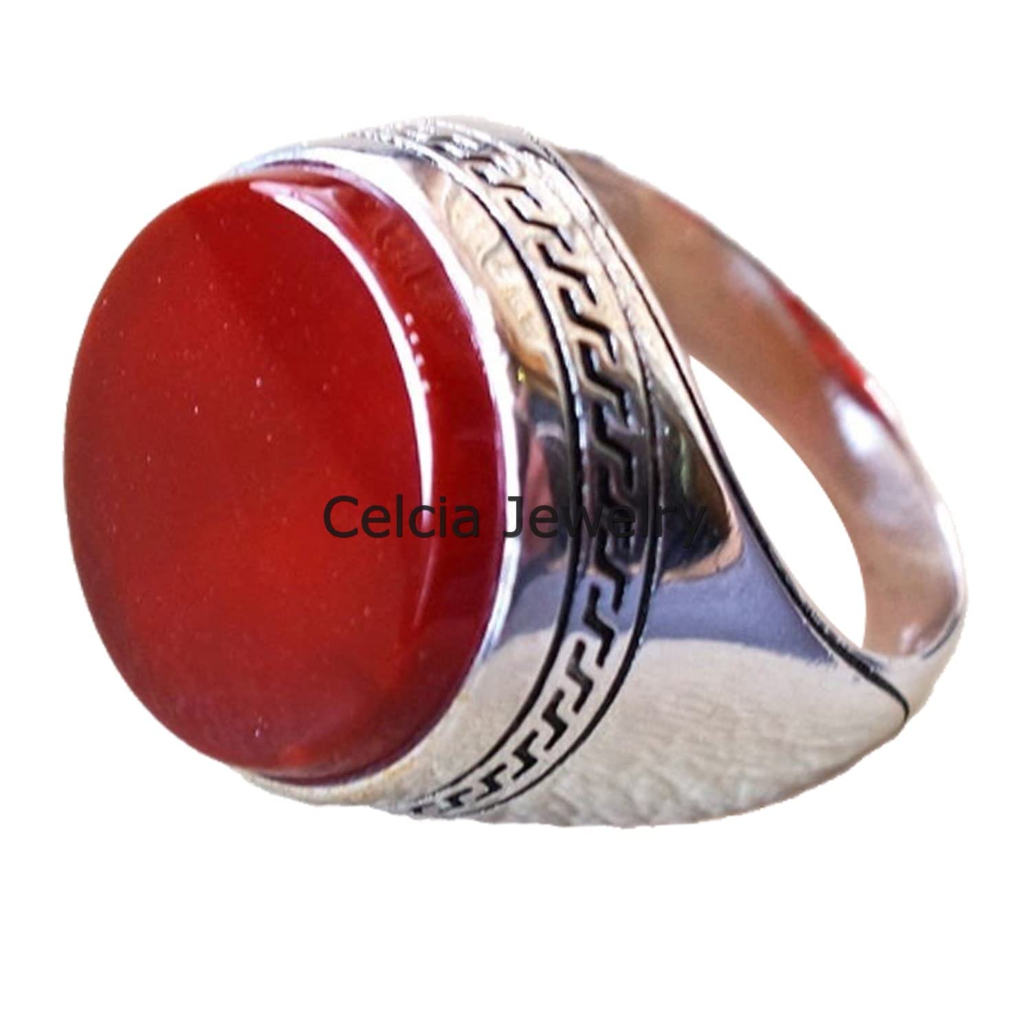 Karneol echter runder Edelstein Herrenring, Freundring, Vaterring, Ehemannring, Aussagering, Versprechensring, Vorschlagsring, Siegelring, Ehering (Karneol)