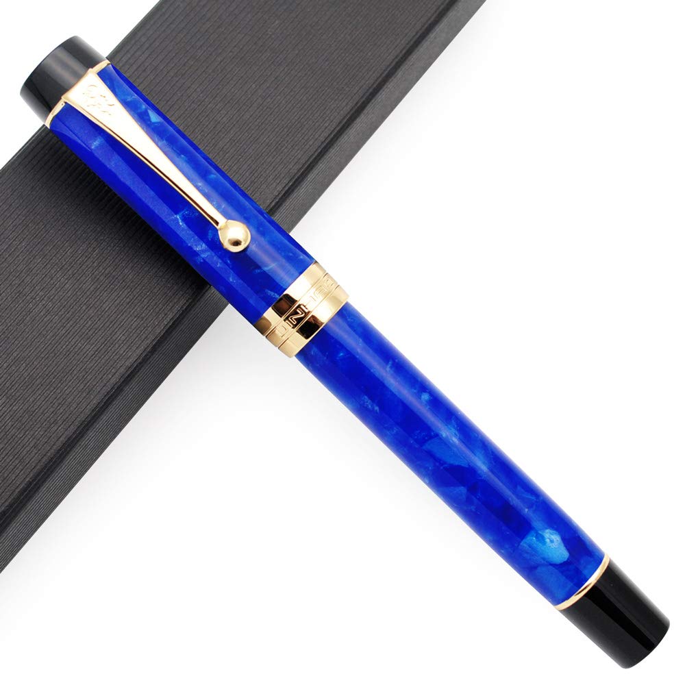 JINHAO Century Tofu 100 18KGP Golden Plated Resin Fountain Pen (Blue, Medium Nib) โ image 1