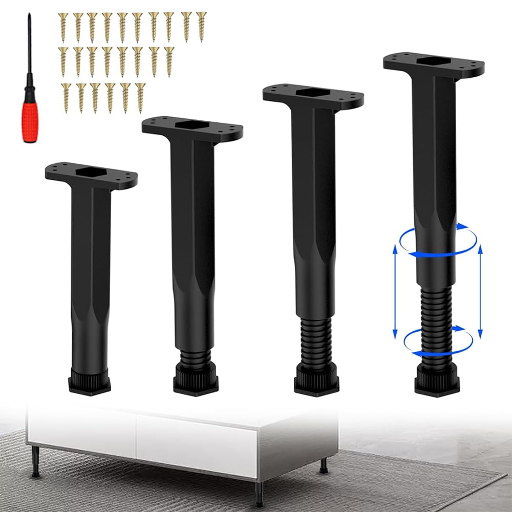 Goodern Adjustable Furniture Legs,4PCS Adjustable Height Bed Frame Support Legs Bed Center Slat Support Legs Durable Furniture Foot for Bed Sofa Chair Table Furniture Cabinet Replacement Support