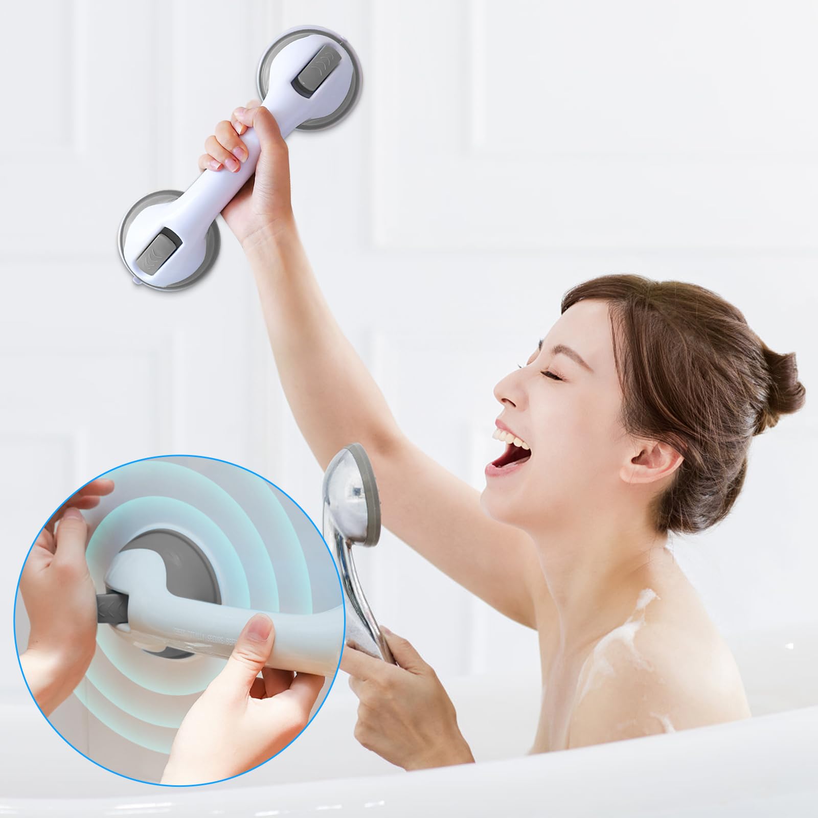 2 Pezzi Bagno Corrimano Maniglia di Sicurezza, Maniglia Doccia Anziani, Maniglione Bagno Disabili, Portable Corrimano ad Assorbimento del Vuoto Forte, per Bambini e Anziani (Grigio)