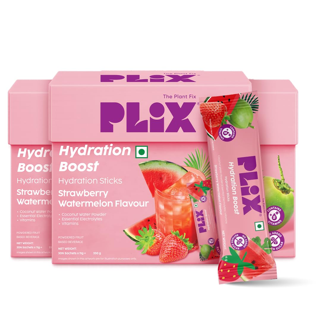 Plix Hydration Boost Electrolyte Powder | Hydration Drink Mix with Coconut Water, Sodium & Potassium | Strawberry Watermelon Flavour | Supports Energy, Hydration & Recovery | Pack of 90 | No Added Refined Sugar-image-26