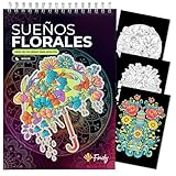 Finoly Libro Colorear Adultos Flores A4 Reduce el Estres | Libros de Colorear para Adultos Principiantes y Avanzados | Cuadernos para Pintar Adulto Mindfulness Antiestres No Traspasa la Tinta (Noche)