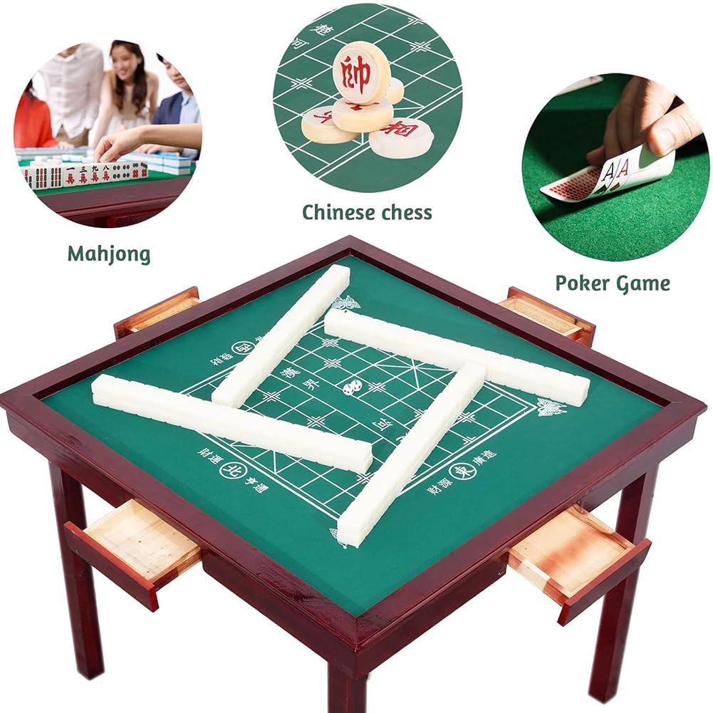Tavolo Mahjong Pieghevole, Piattaforma di Gioco Mahjong in Legno, Tavolo da Gioco Domino A Pieghe Multifunzionale con Portabicchieri E Mini Cassetti,with Lid