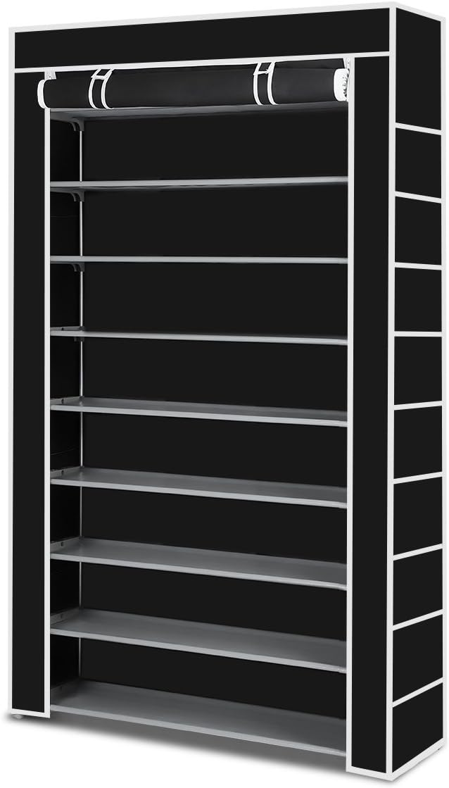 Luxsuite Shoe Rack Storage, Multiple Combination 60 Pairs 10 Tier Shelf Portable Metal Pipes Organizer Stand With Waterproof Fabric Tiers, Easy Assemble Black Cover …