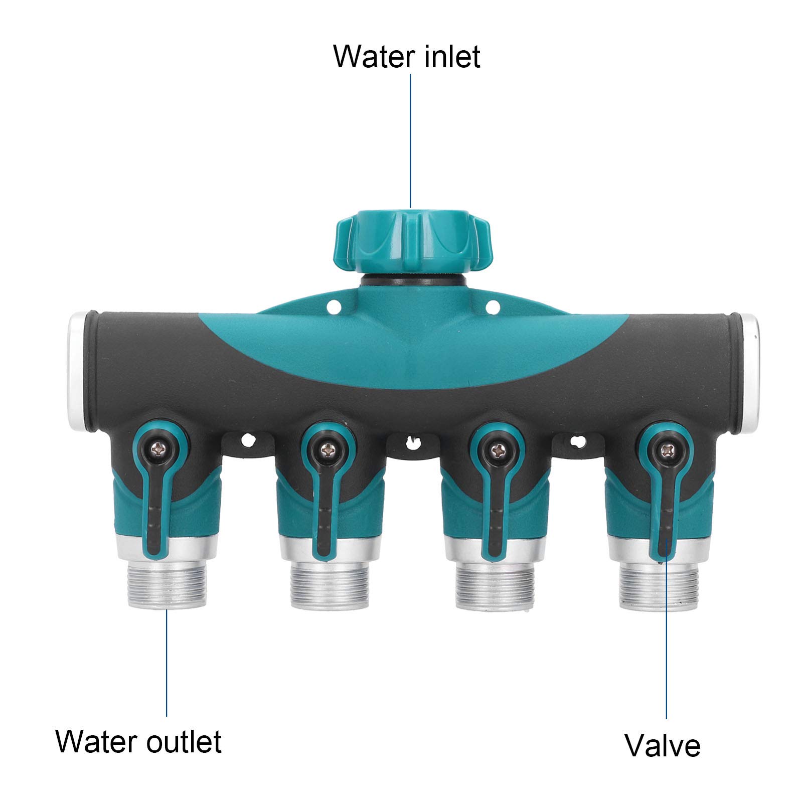 Sdoppiatore per Tubo Giardino a 4 Vie, Sdoppiatore per Tubo Giardino in Metallo, Valvola Divisore per Tubo Giardino Connettore del Controller di Distribuzione 'acqua
