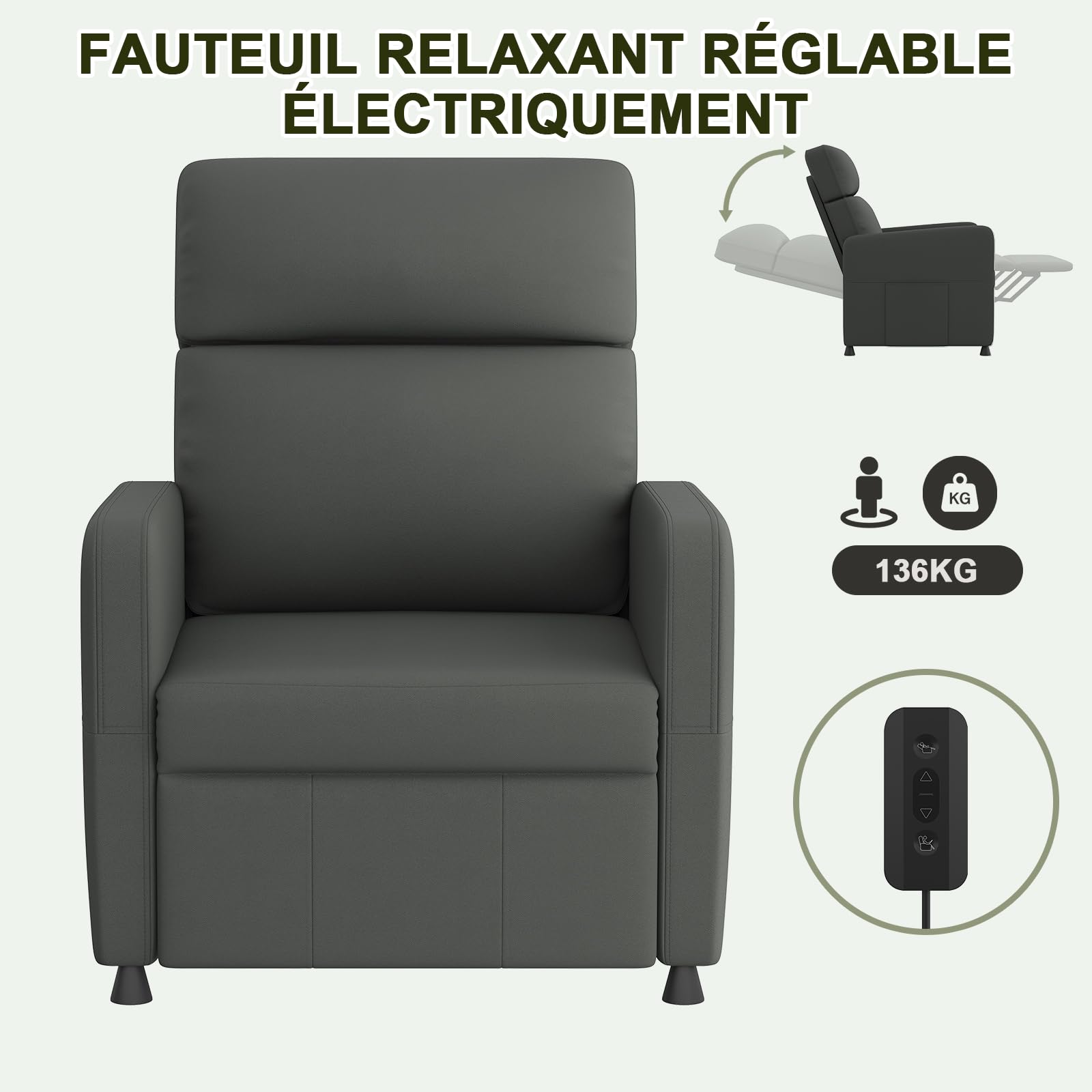 JUMMICO Silla reclinable eléctrica - Sillón reclinable con Respaldo y reposapiés Ajustables, Comodidad Acolchada, Bolsillo Lateral, sofá Individual para Sala de Estar, Dormitorio, Oficina en casa