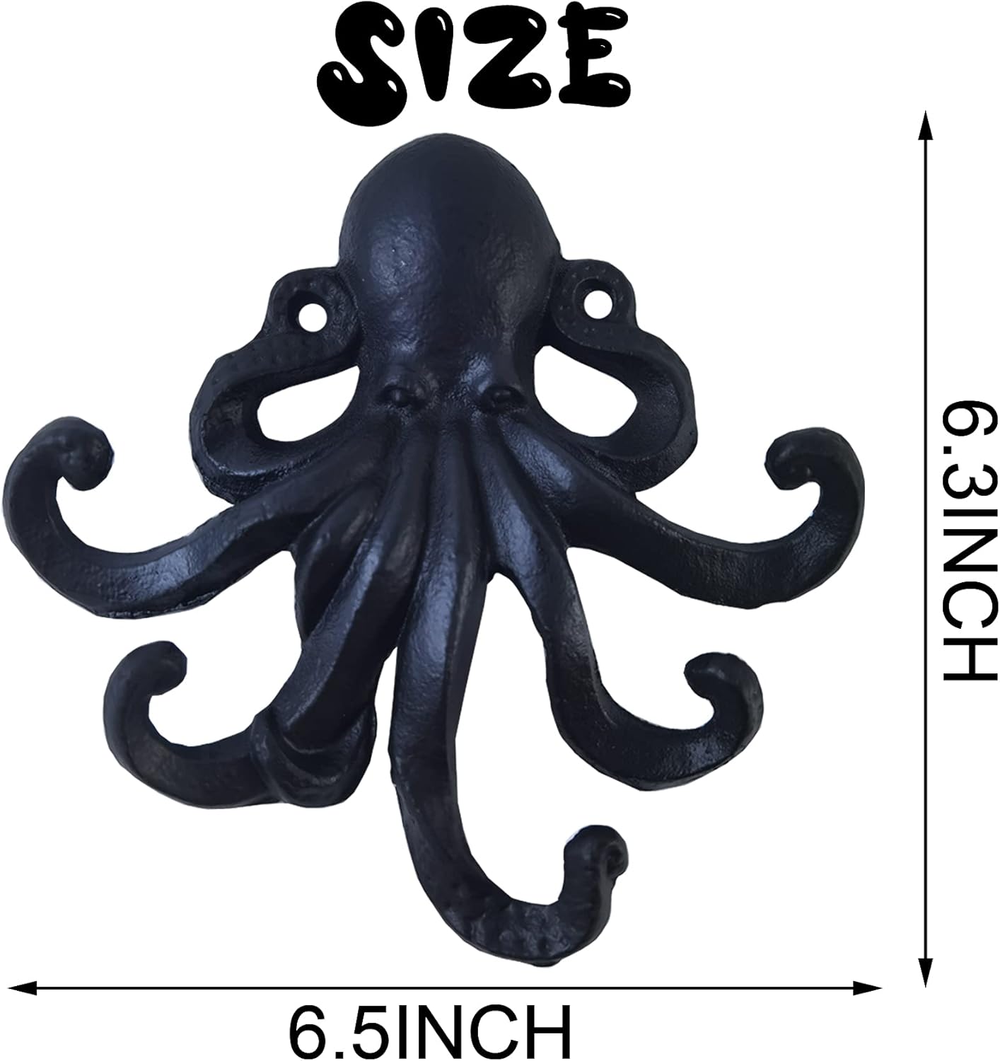 2PCS 6Inch Cast Iron Octopus Decorative Coat Hook - Wall Mounted Nautical Hand Towel Rack Holder with Screws, Rustic Metal Clothing Hanger for Bedroom/Bathroom/Kitchen/Balcony - Image 4