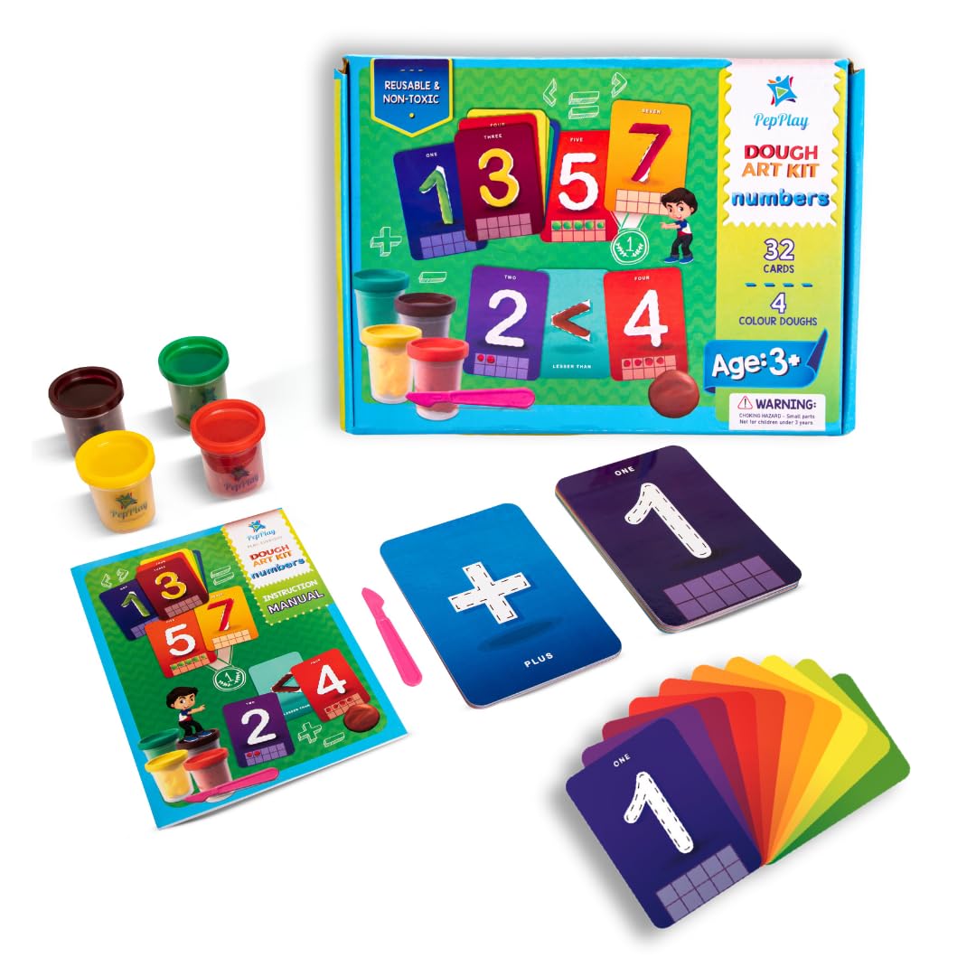 Pepplay Dough Art Kit, Long Lasting Soft and Non-Toxic Educational Clay, 32 Flash Cards with 4 Dough Boxes, Early Maths, Pre-School Learning, Birthday and Return Gift for Kids Ages 2 3 4 5 (B0BV322TTN) Amazon Price History, Amazon Price Tracker