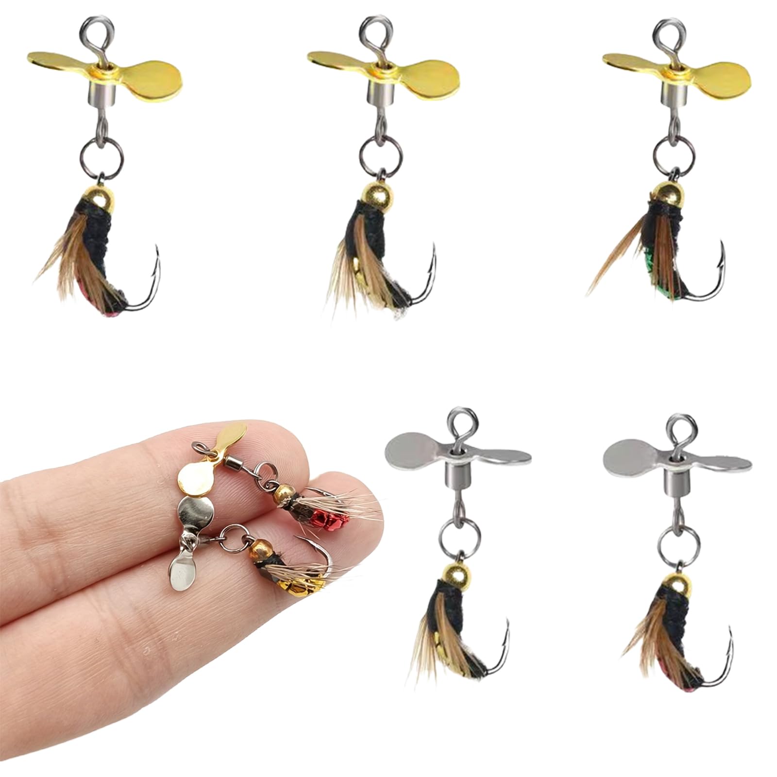 Fly Fishing Lures,5Pcs Single Hook Fly Fishing Flies with Spinner,Inline Spinner Lures for Bass Pike Trout Perch Seawater Saltwater Freshwater