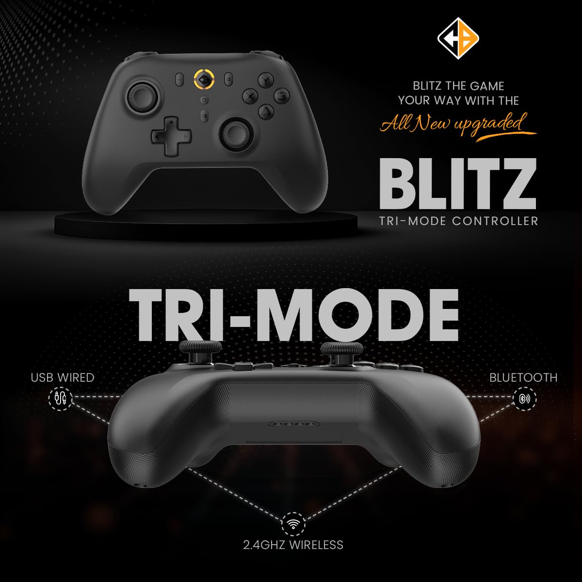 Cosmic Byte Blitz Tri Mode Controller for PC, Hall Effect Triggers, 1000Hz Polling Rate, Adjustable Vibration, Turbo & Auto Turbo, Upgraded with Gyro, TMR Joystick, Software and Charging Dock Support (Black) — Amazon image 2