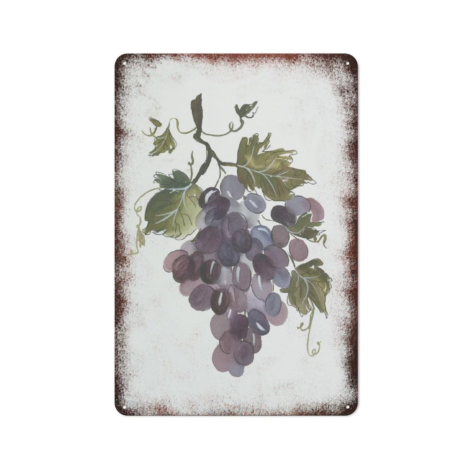 peiyeety Metal Tin Sign Grapes Watercolor Pattern Vintage Rustic Wall Art Kitchen Bathroom Bedroom Living Room Cafe Farmhouse Entryway Office Garage Home Bar Laundry Room Porch Patio 6x8 Inch