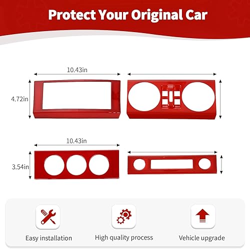 Miniatura 6 de RT-TCZ for Wrangler JK Dashboard Center Console Control Panel Trim Cover Red for Jeep Wrangler JK JKU 2007-2010 Red Interior Accessories 4pcs