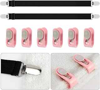 Bed Sheet Fasteners Set, 2 Elastic Bed Sheet Holder Straps & 6 Quilt Clips, Bed Sheet Clips Slipcover Fasteners Mattress Covers Grippers Bed Corner Holders Bedding Helper