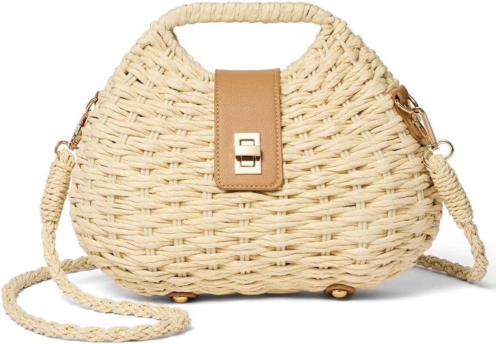 Straw Beach Bag for Women Woven Crossbody Shoulder Bags Top Handle Satchel Handbag Handmade Purse for Summer Wicker