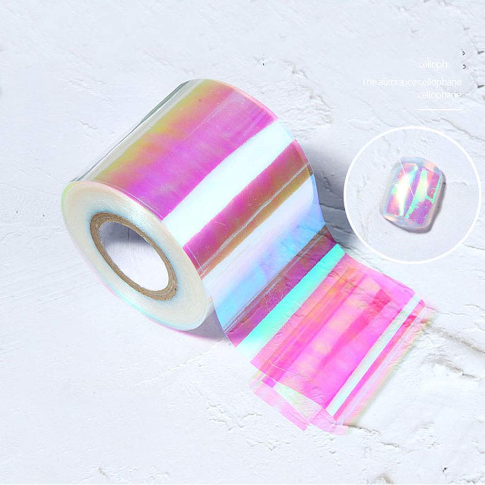 Houchu Shiny Design Nail Foil Paper 5-100cm Aurora Foils Nail Art Stickers Glass Paper Roll Mirror Glitter Nails Decal Manicure Decor(01)