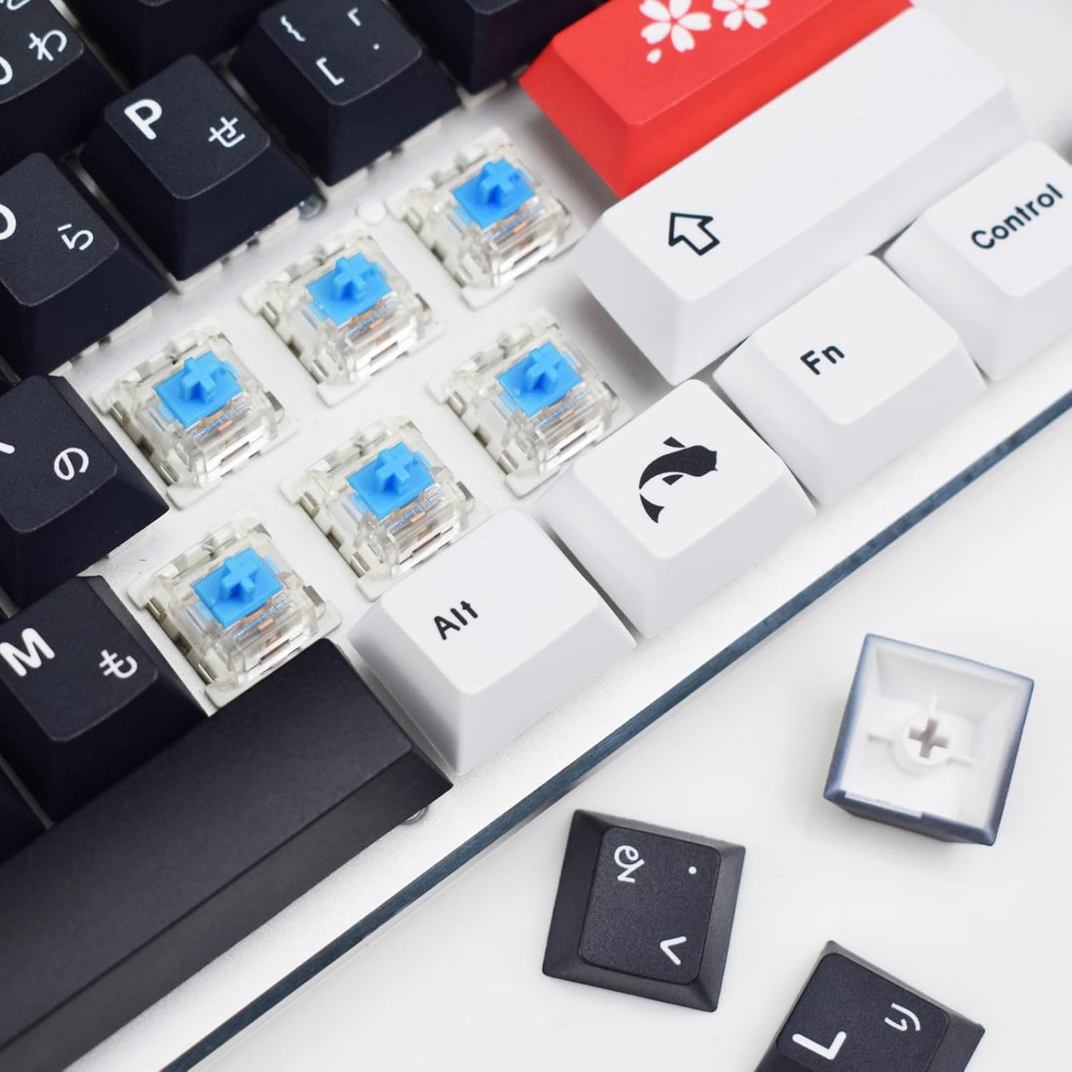 MOLGRIA Black and White Keycaps, 129 Set PBT Cherry Profile, Custom Japanese Font Keycaps for Gateron Kailh Cherry MX Switch 104/87/74/61 60 Percent Keyboard (Central Black)