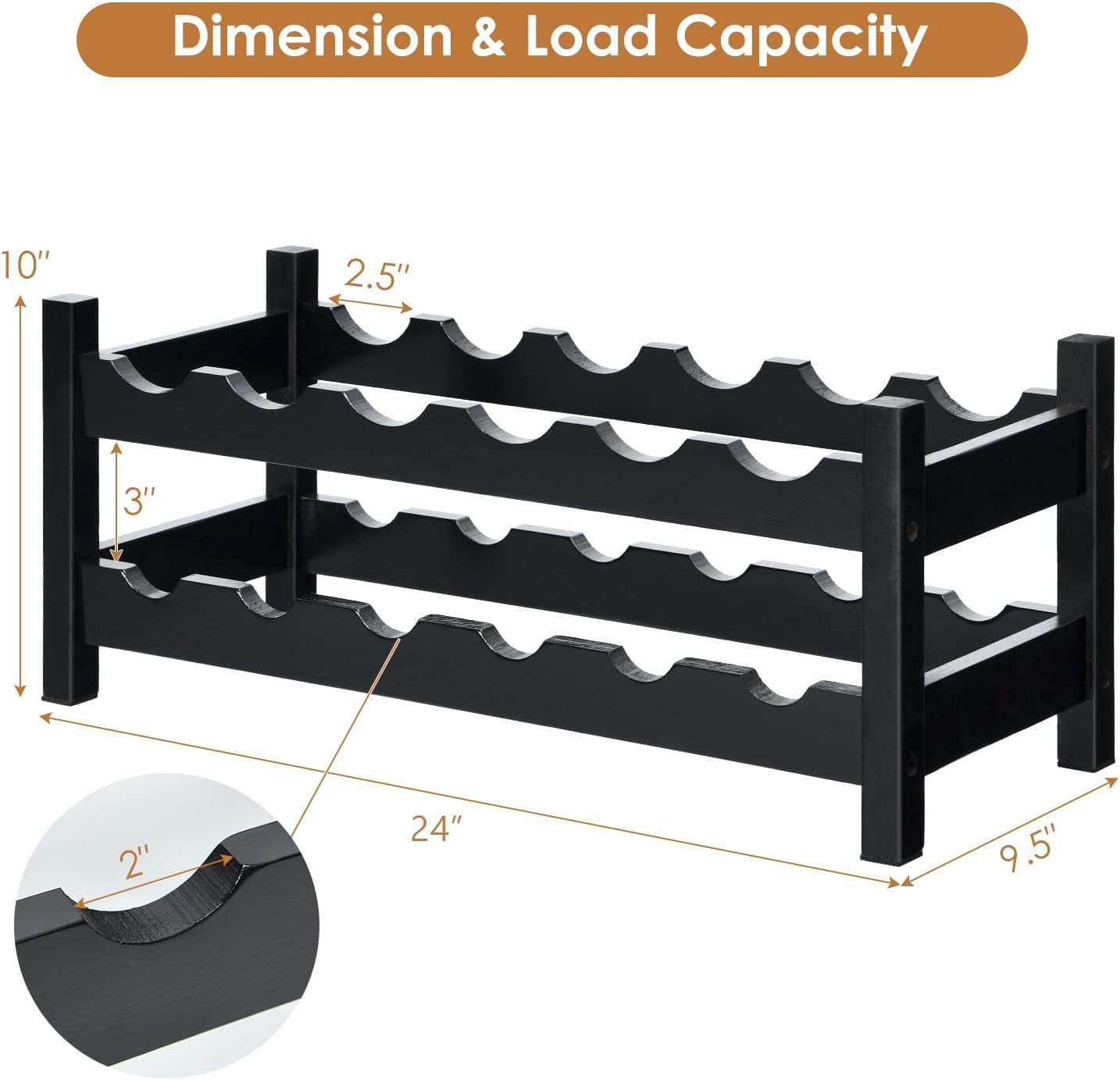 COSTWAY Wine Rack Countertop, 12 Bottles Bamboo Wine Holder, 2-Tier Freestanding Wine Storage Cabinet Shelf for Home, Kitchen, Bar, Pantry, Wine Cellar, Easy-Assembly, Brown (24.5L x 9.5W x 10H)