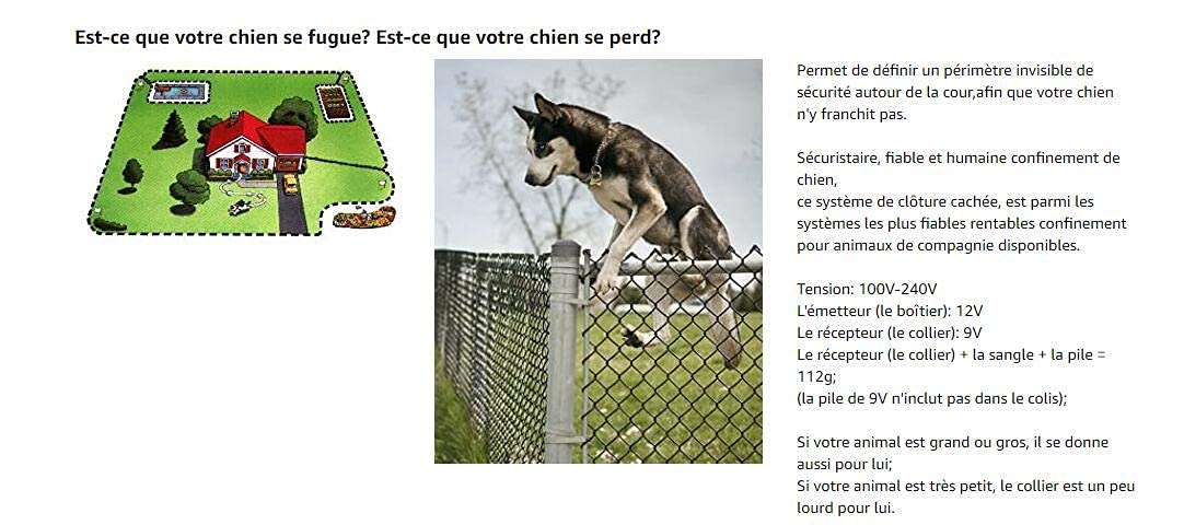 Cloture Electrique pour Chien Collier Anti Fugue avec 2 Colliers
