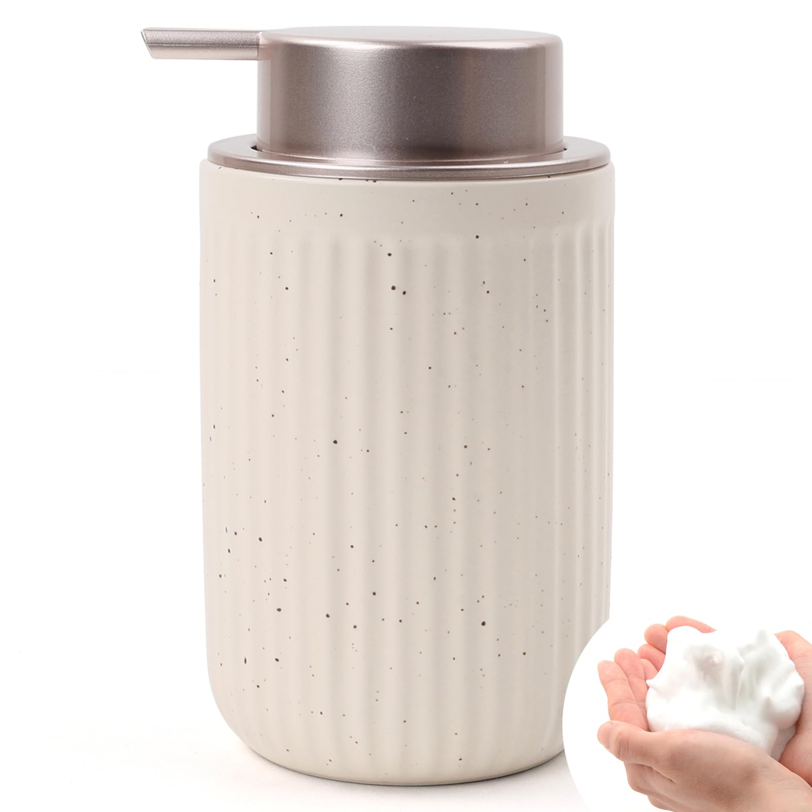BosilunLife Foam Hand Soap Dispenser - Ceramic Foaming Soap Dispenser for Bathroom 12oz Refillable Liquid Lotion with Rust-Proof Foaming Pump for Countertop