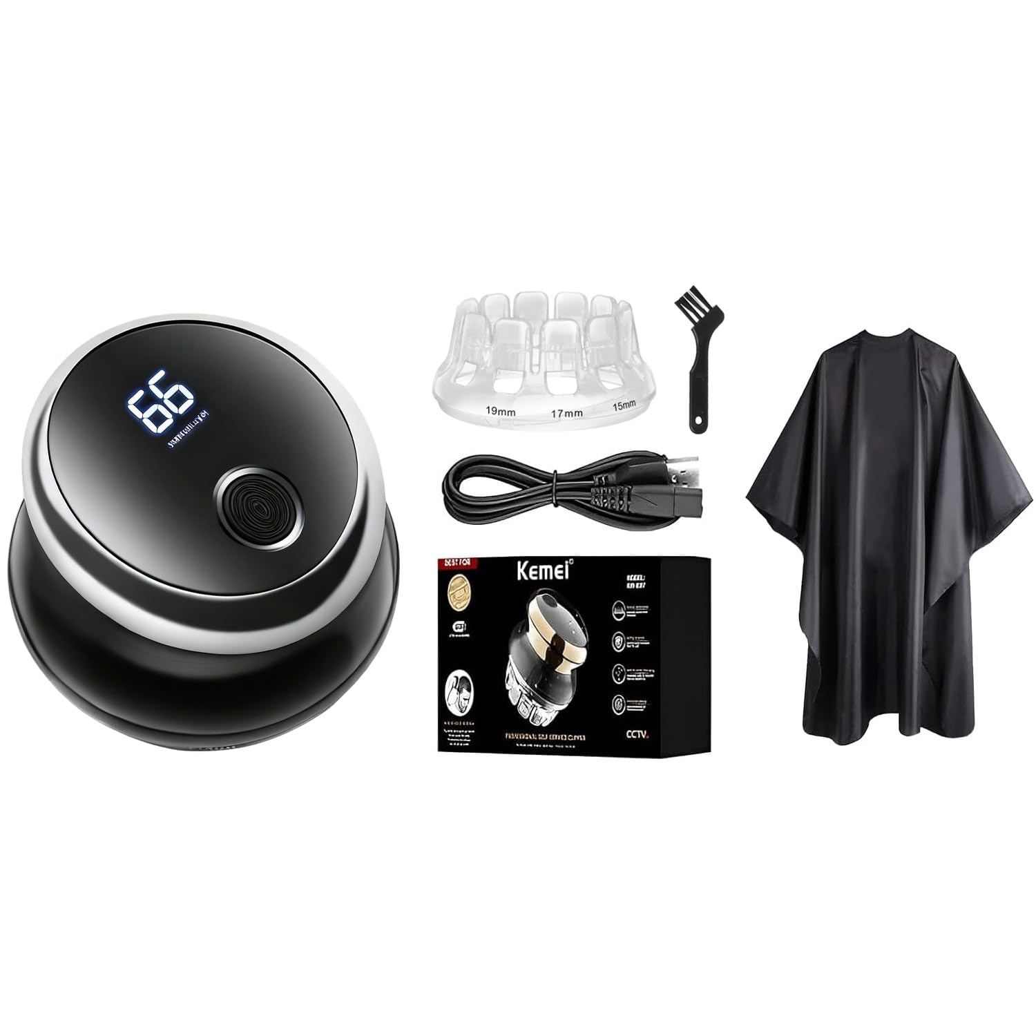 KEMEI 887 Tondeuse à cheveux pour homme, sans fil, coupe rapide, lame rotative circulaire, étanchéité IPX7, rechargeable par USB avec écran LED