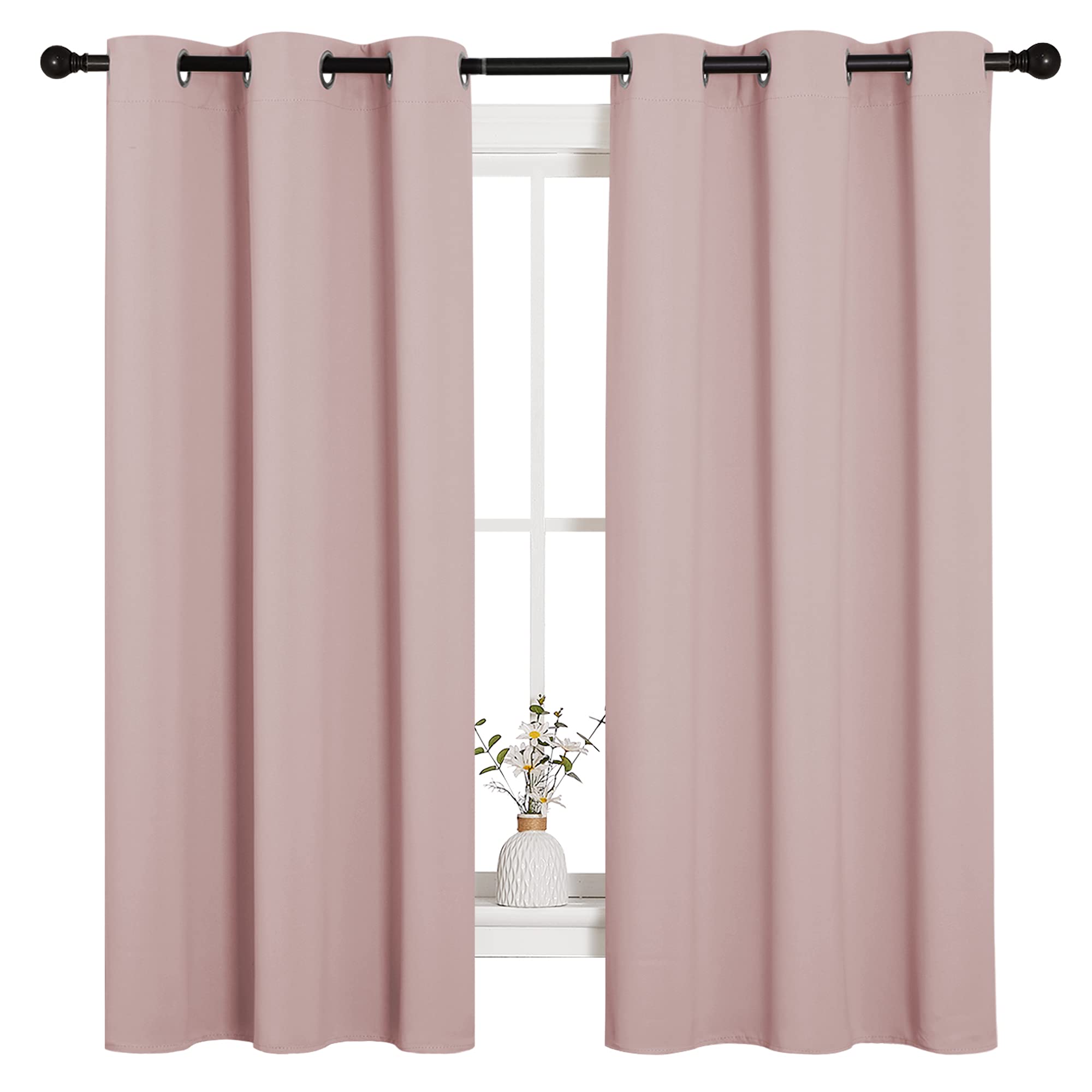 NICETOWN Small Window Curtains, Blush Pink Room Darkening Curtain Panels, Nursery Essential Thermal Insulated Solid Grommet Top Blackout Curtains/Drapes for Bedroom (1 Pair, 42 x 63 inches)