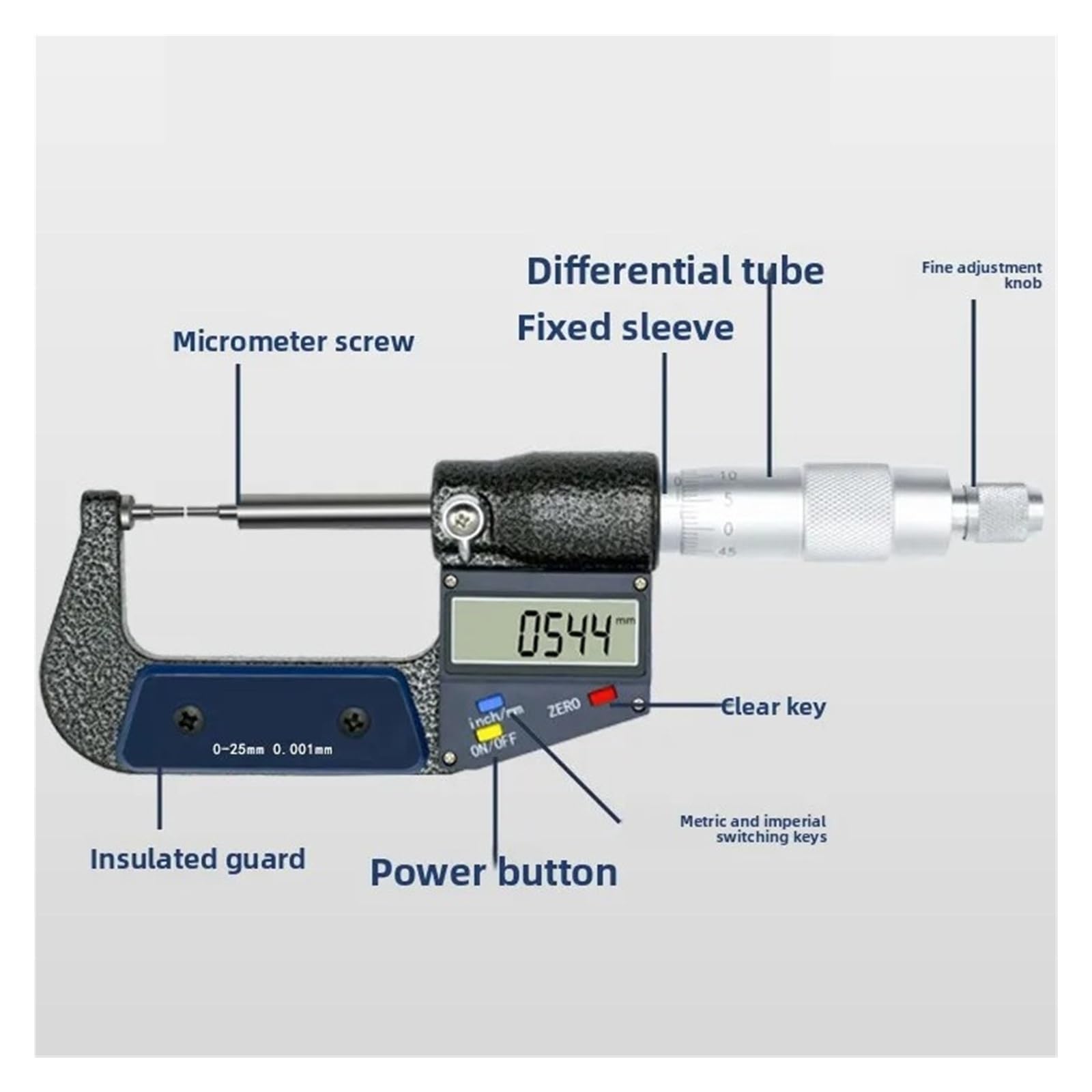 Digitales elektronisches Mikrometer mit dünnen, langen Spitzen for Rundstangen mit Durchmessern von 1 mm und 2 mm Messen Sie alles(75-100mm)