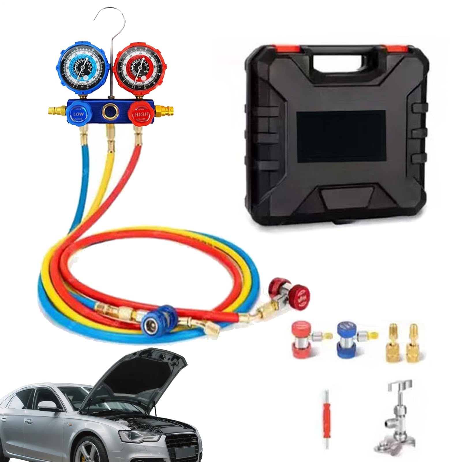 Set di Manometri per Climatizzazione Kit di Ricarica e Rabbocco | Kit Manometri Refrigerante Per Auto, Casa, Garage, Officina, Impianti Di Aria Condizionata, Manutenzione Stagionale E
