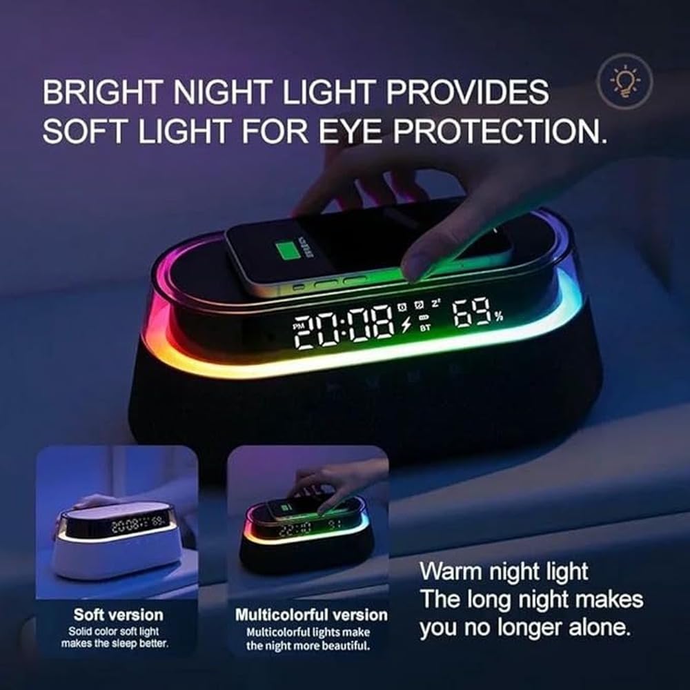 Radiosveglia con Wi-Fi, caricabatterie wireless, luce sveglia e