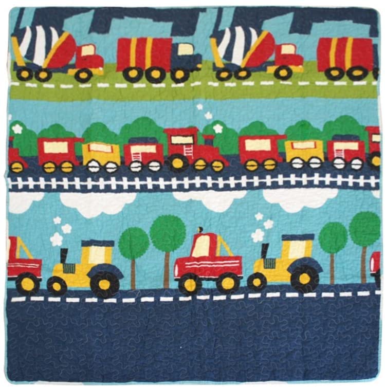 ABREEZE 100% Cotton Children's Bedspread, Train Pattern Coverlet Truck Quilt Bedspread Throw Blanket for Baby Kids 43