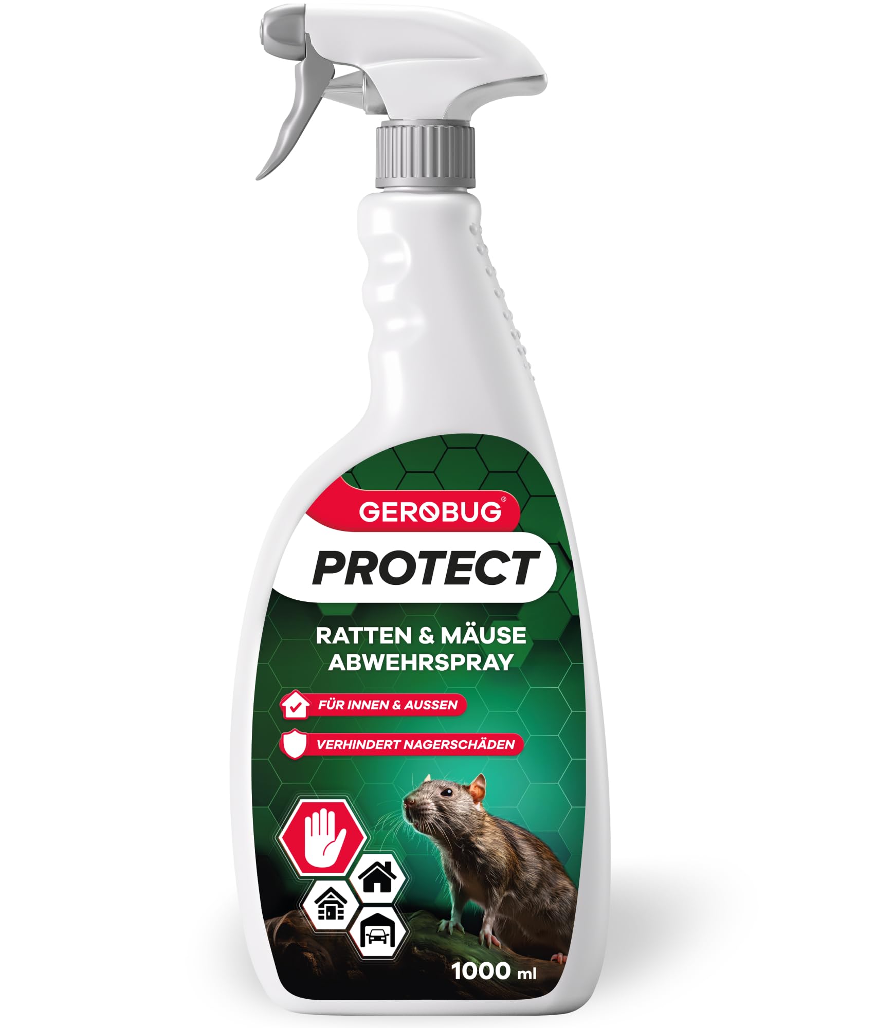 GEROBUG Ratten & Mäuseabwehr Spray 1000 ml - Ratten & Mäuse vertreiben mit hocheffektivem Mäuseabwehr Spray - Giftfreie Alternative statt Mäusegift oder Rattengift für Haus & Garten