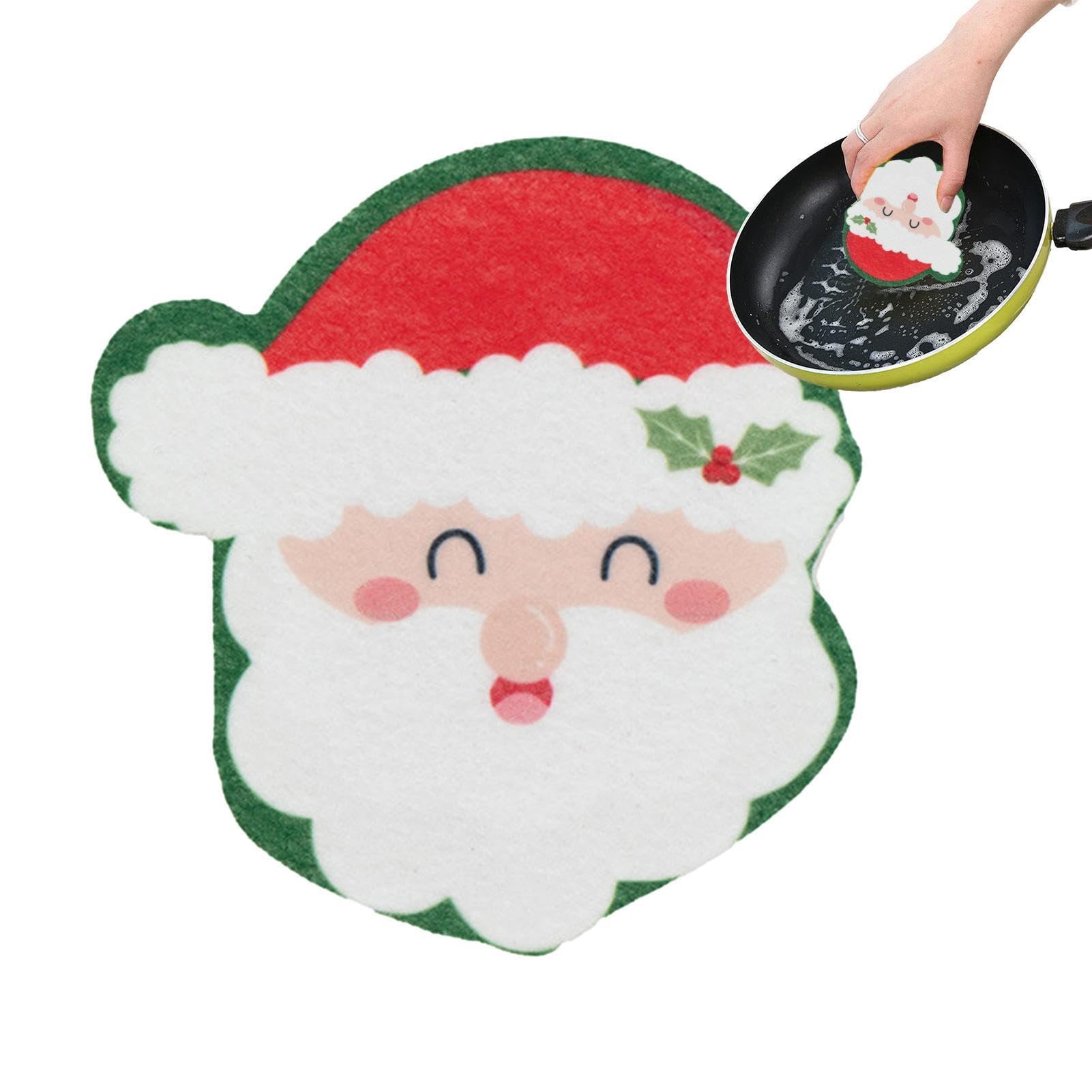 Esponja de Navidad – Lavavajillas con diseño de muñeco de pan de jengibre | Limpiador multiusos antirrayado, fregona para suministros de limpieza de hogar y cocina, fiesta