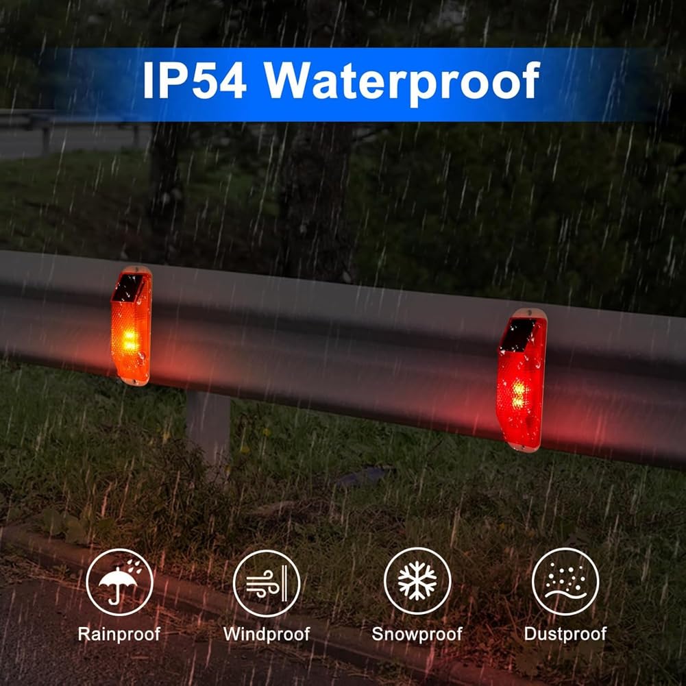 Luces de Advertencia Solares, Lámpara Estroboscópica Solar Brillante con Base Magnética, Luz de Seguridad LED Impermeable para Exteriores, Paquete de 4, Color Rojo