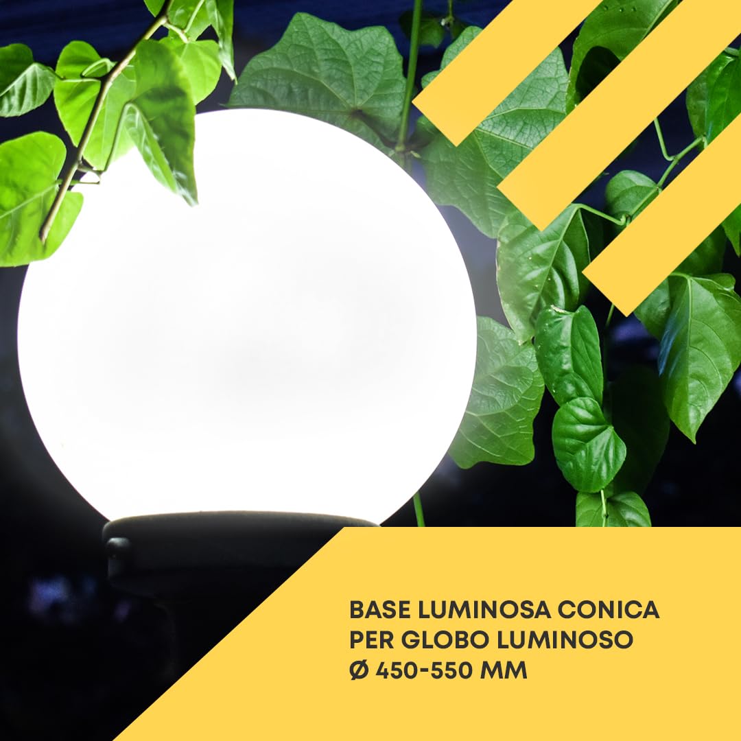 Base di illuminazione conica per globo luminoso Ø 400-550 mm - Alluminio - Modello Graipa Bayonetta e Gran Via - Esterno - Colore: Nero - Attacco: E-27