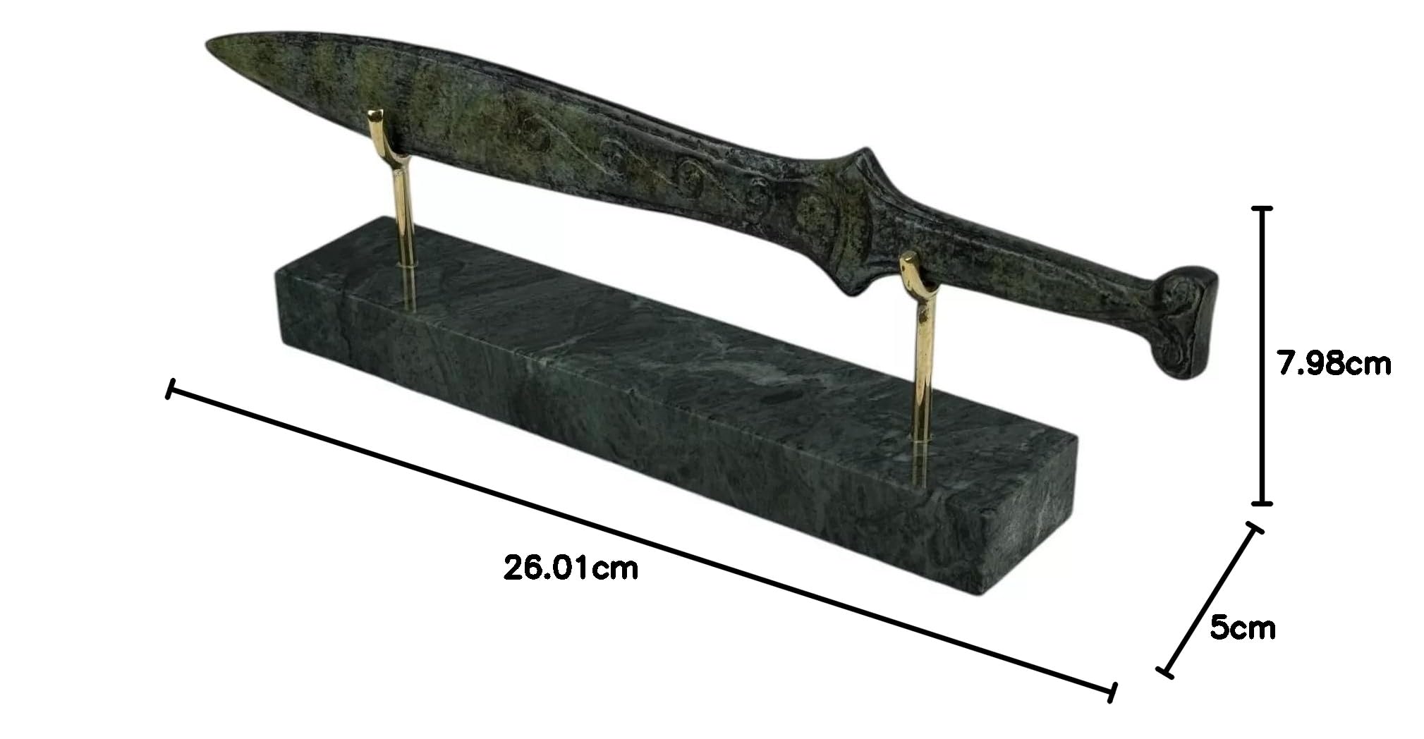 Pequeña espada espartana antigua griega de bronce de metal en oxidación verde