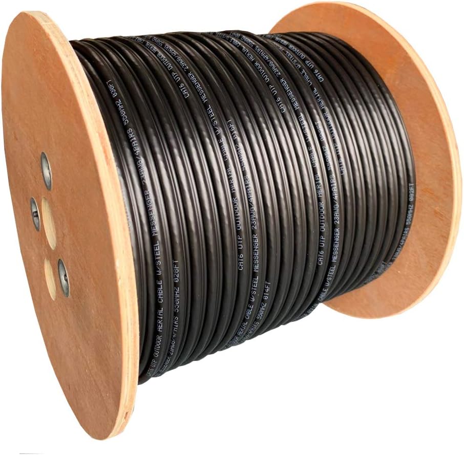 Dripstone 4 Pairs Aerial Telephone CAT6 Cable with Steel Messenger (500FT) Outdoor UV Proof Wire, Black (907143)