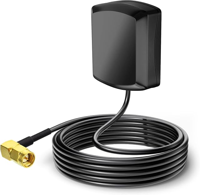 Eightwood Car GPS Antenna Right Angle SMA Male Magnetic Base Waterproof Active GPS Aerial 3 meters RG174 for GPS Navigation System Module Marine Boat Car DVR GPS Tracker Car Stereo Head Unit