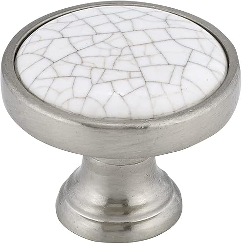 Miniatura 6 de Richelieu Hardware BP4418195304 Cherbourg Collection - Pomo ecléctico para gabinete de 1 18 pulgadas (1.126 in), color blanco agrietado y níquel