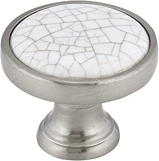 Richelieu Hardware - BP4418195304 - Eclectic Metal and Ceramic Knob - 4418 - Crackle White Brushed Nickel Finish