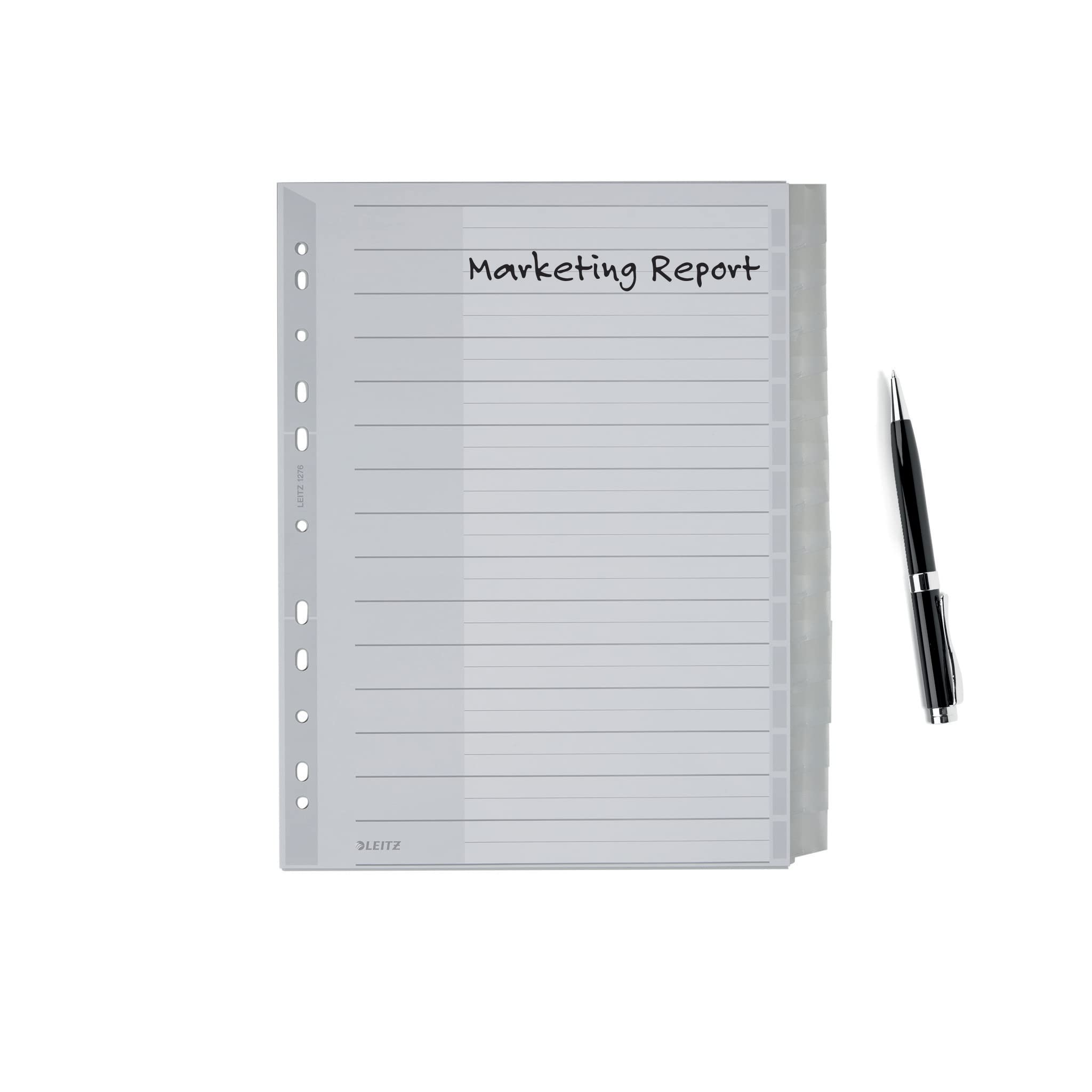 Leitz Register für A4, Deckblatt aus Karton und 15 Trennblätter aus Kunststoff, Taben mit auswechselbaren Einsteckschildchen, Grau, 12760000