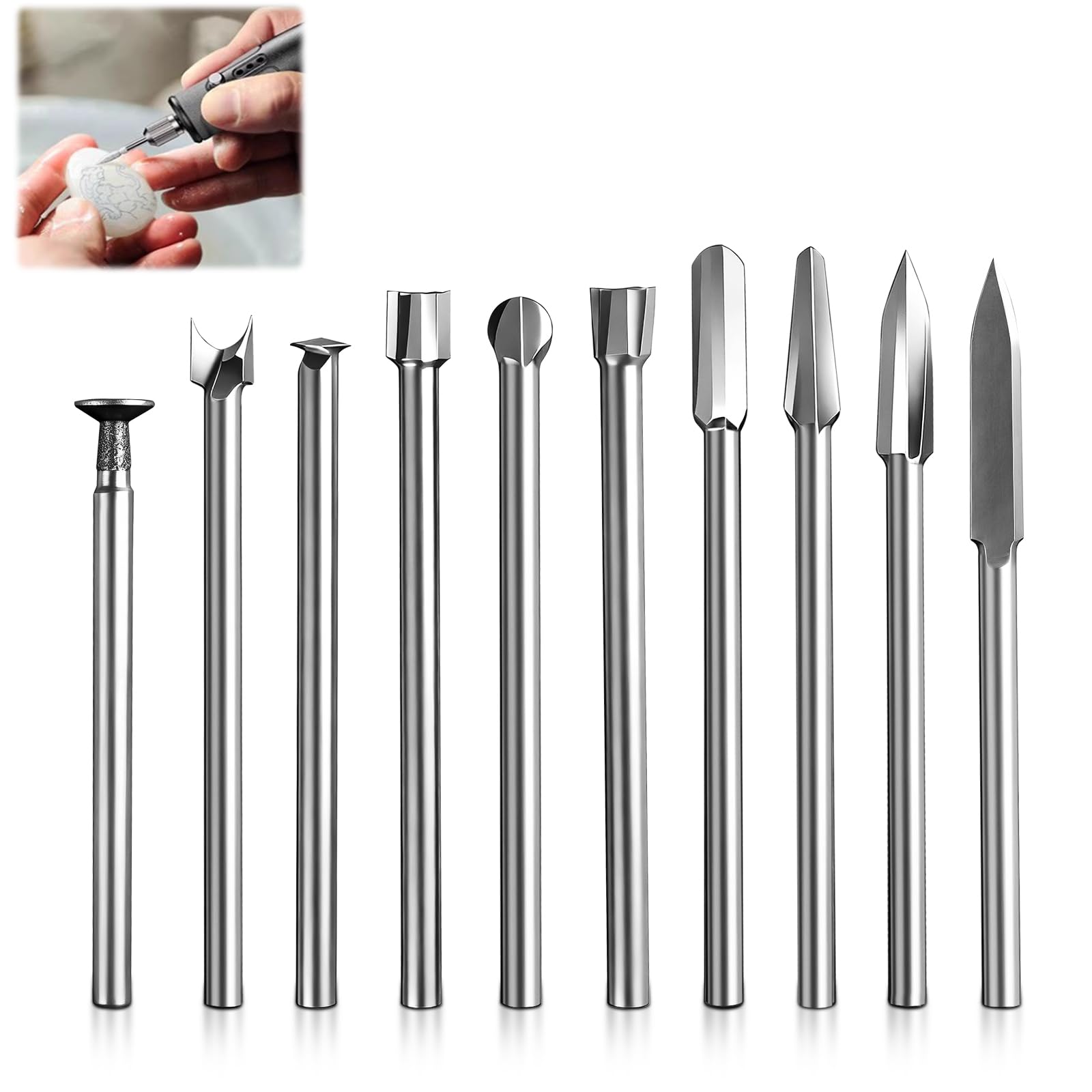 MOKIDO Holzfräser Set 10-tlg, Drill Fräser Zubehör mit 3mm Schaft & 5mm Fräskopf, Fräsbohrer für Holz, Metall, Gravur, Kompatibel mit Bohrmaschine & Oberfräse