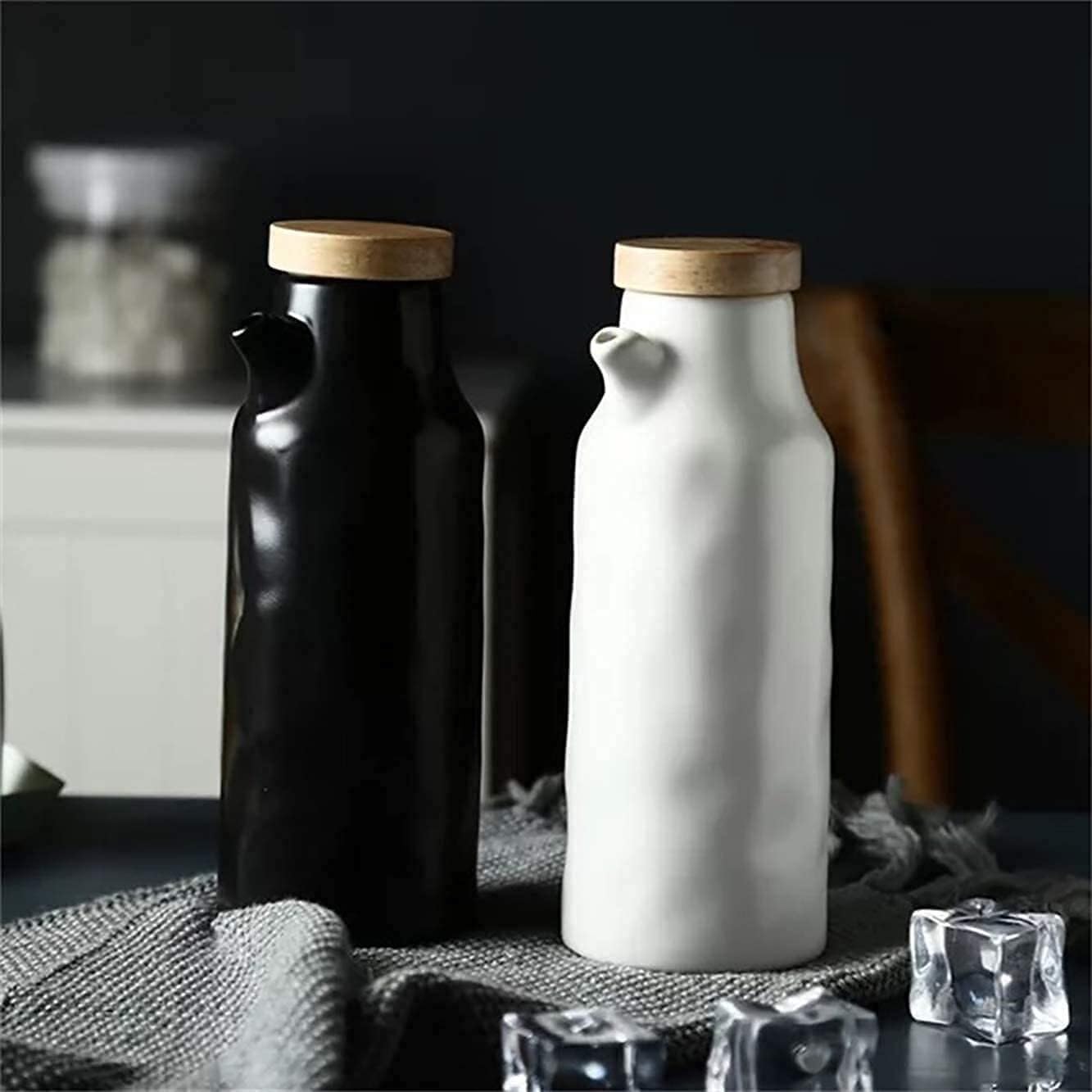 Botella dispensadora de Aceite y vinagre de cerámica con tapón de Corcho: Botella de 400 ml para Aceite de Oliva y Salsa de Soja, Ideal para Usar en la Mesa de la Cocina.