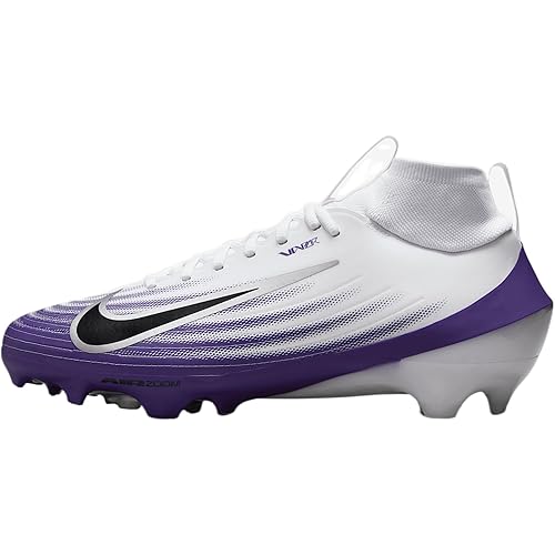 Nike Vapor Pro 1 Football Cleats (HM8850-101, White/Court Purple/Metallic Silver/Black)
