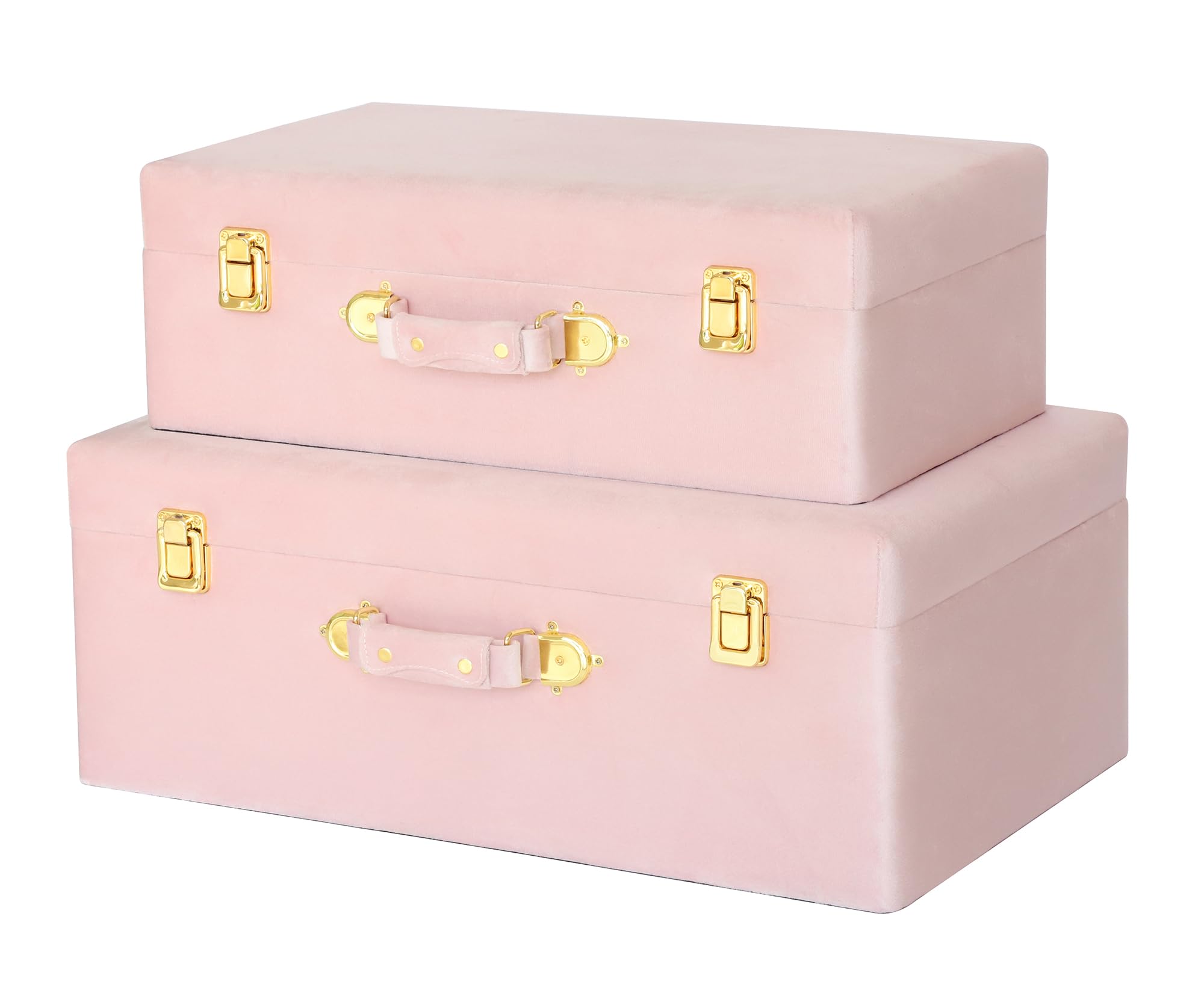 Coffre de rangement en velours rose HofferRuffer - Lot de 2 boîtes à poignées dorées