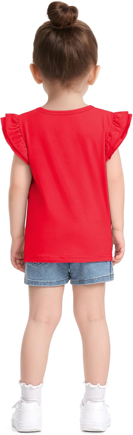 Witwot Toddler Girl Shirts Baby Girls Ruffle Sleeves Blouse T-Shirts Basic Cotton Tee Tops Cute Clothes Size 2T-7Y - Image 4