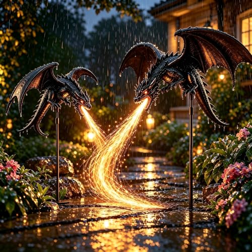 Oversized Solar Dragon Stake Light,2027 New Gothic Dragon Fire Garden Light