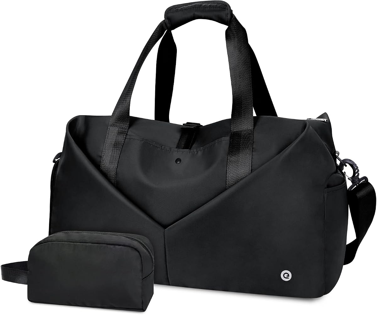 Bolsa de gimnasio de 20.0 in para mujer con bolsillo húmedo y compartimento para zapatos, bolsa de viaje ligera impermeable para viajes, yoga, durante la noche (negro)